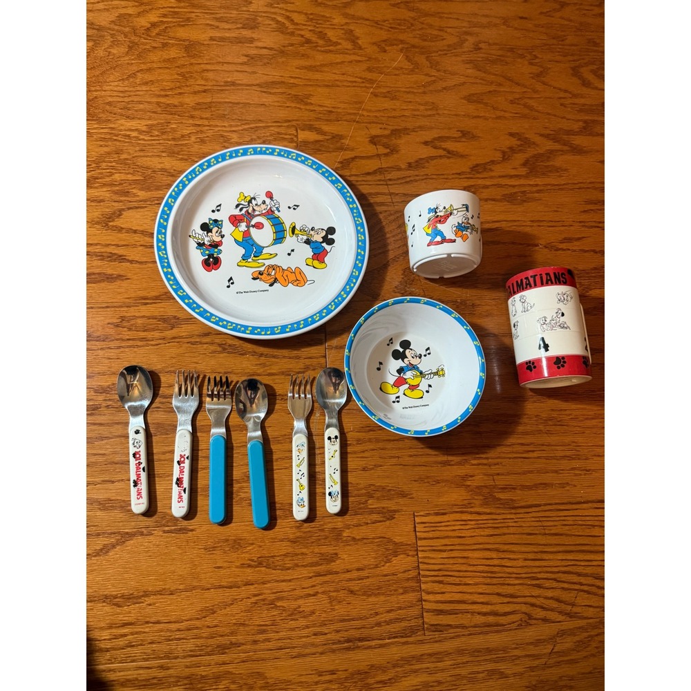 Vintage Disney Dishes Lot Including 101 Dalmatians & Band Leader Mickey - Good